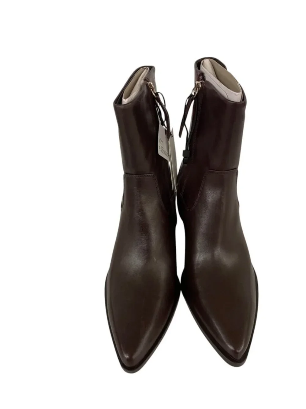 Zara Womens Leather Cowboy Ankle Boots EU 38 US 7.5 Burgundy Red 2154/610 NWOB